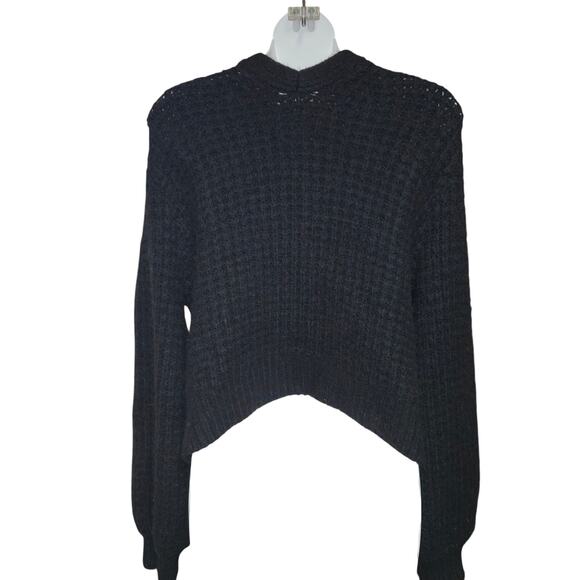 Abercrombie & Fitch Black Knit Cardigan Womens L‎ Textured Cropped Ballon Sleeve - Picture 4 of 11
